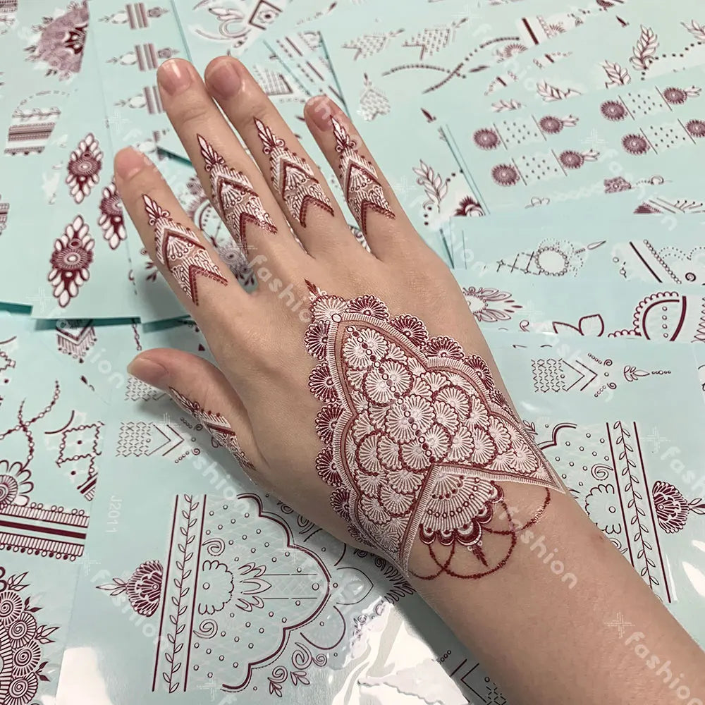 2024 Custom Design White Brown Henna Tattoo Stickers Water Proof Mehndi Stencils Henna Sticker Tattoo