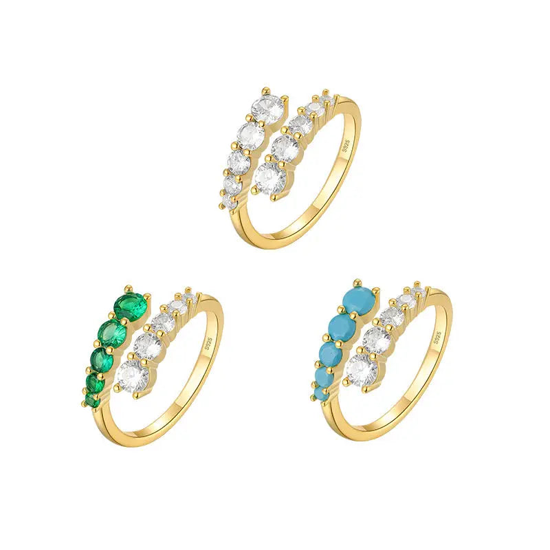 Fashion Jewelry Silver 925 Ring Women 100% Sterling Silver Multicolor Zircon Gold Plated Adjustable Rings Jewelry Women