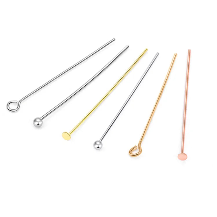 0.6mm Thick Soild 925 Sterling Silver Collection Ball Pins Eye Pins Flat Head Pin for Jewelry Making Accessories