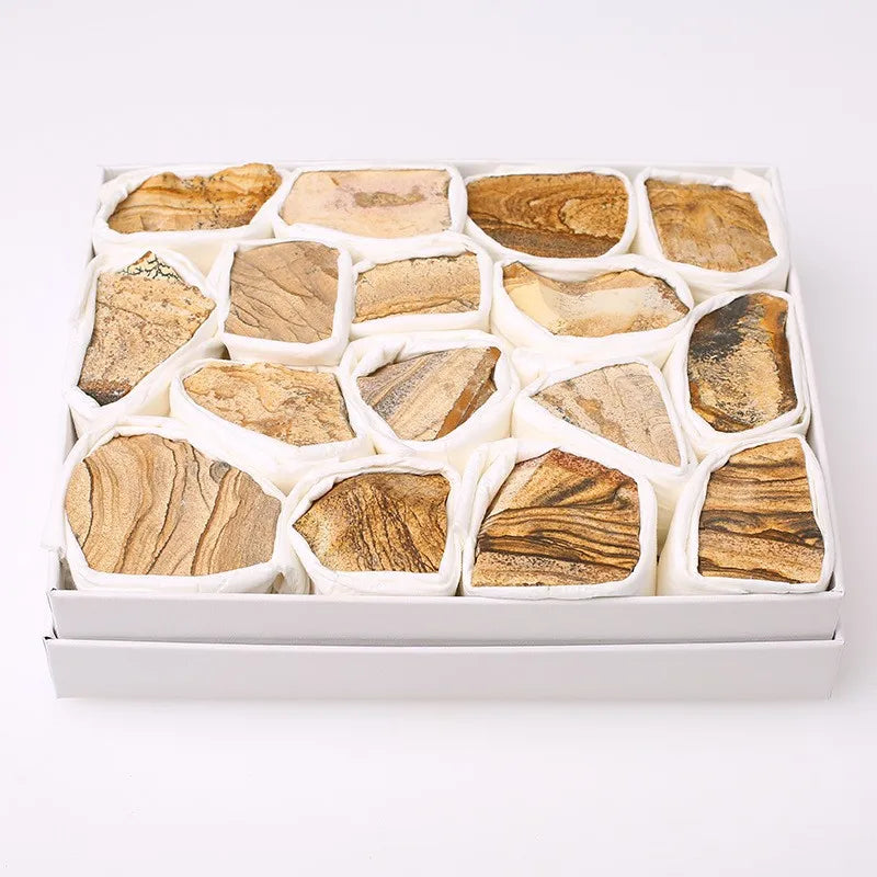 Hongzhuo Natural Crystal Folk Crafts Healing Stone Different Materials Picture Jasper Raw Stone Gift Boxes for Home Decoration