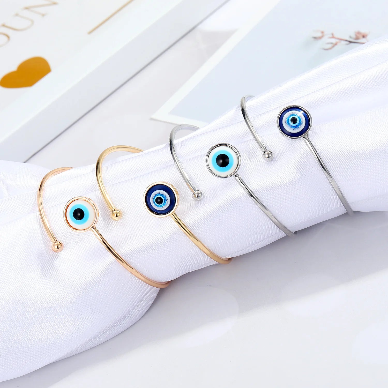 Fashion Gold Silver Plating Charm Lucky Big Turkish Evil Eye Open Cuff Bangle Bracelet Jewelry for Women