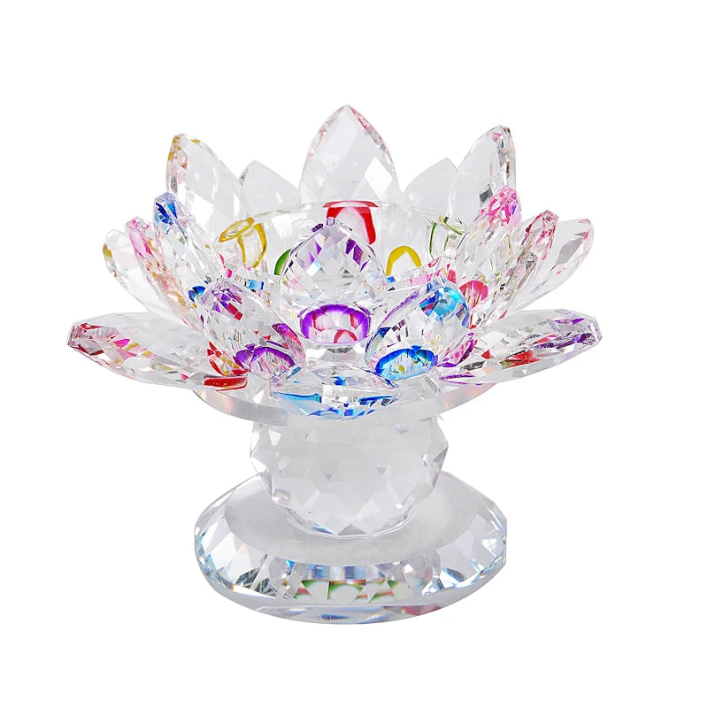 Wholesale Fengshui Crystal Lotus Candlestick Glass Lotus Flower Candle Holders