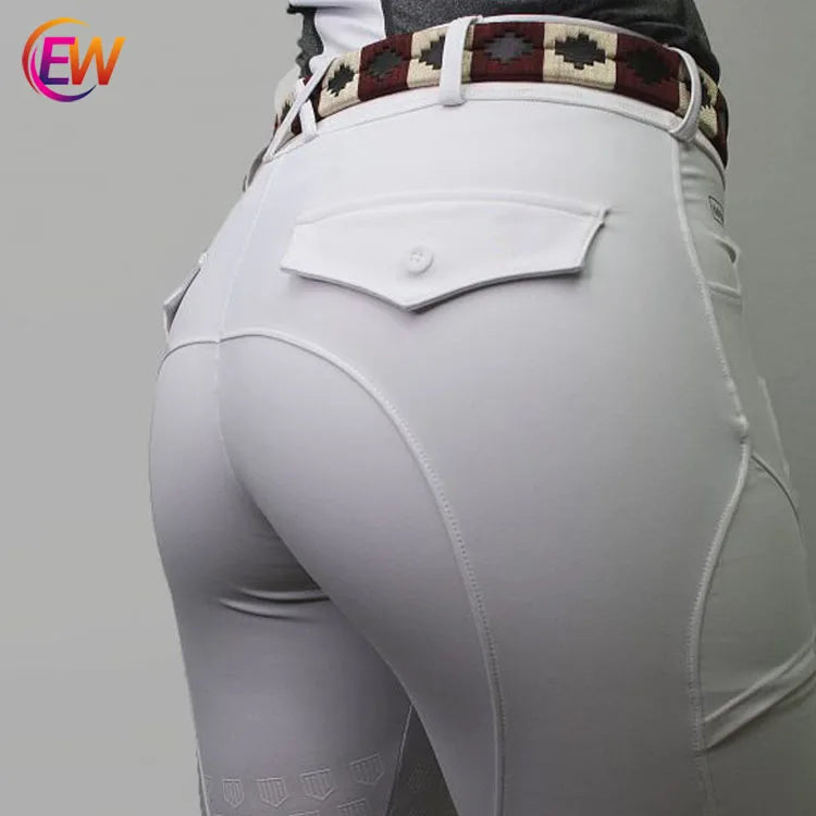 EW Horse Thick Grip Full Seat Silicone White Color  Horse Riding Breeches Tights