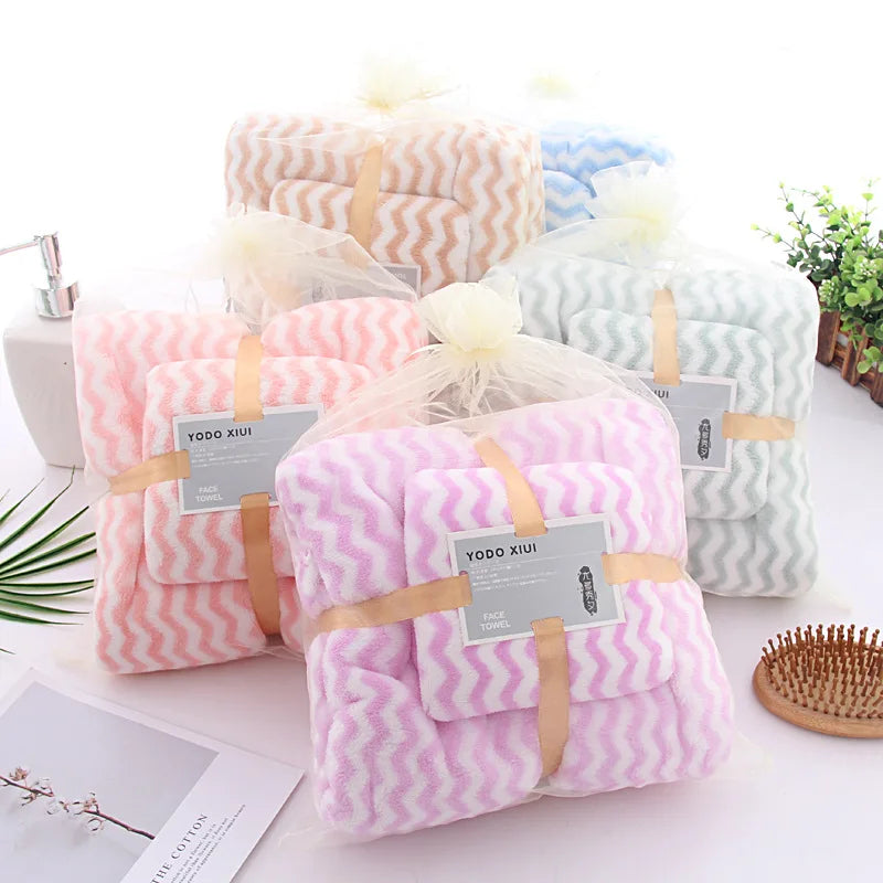 Hot Wholesale 2pcs 35*75+70*140 Colorful Bathroom Towels Set Bath Luxury Coral Fleece Face Towel and Bath Towel Sets