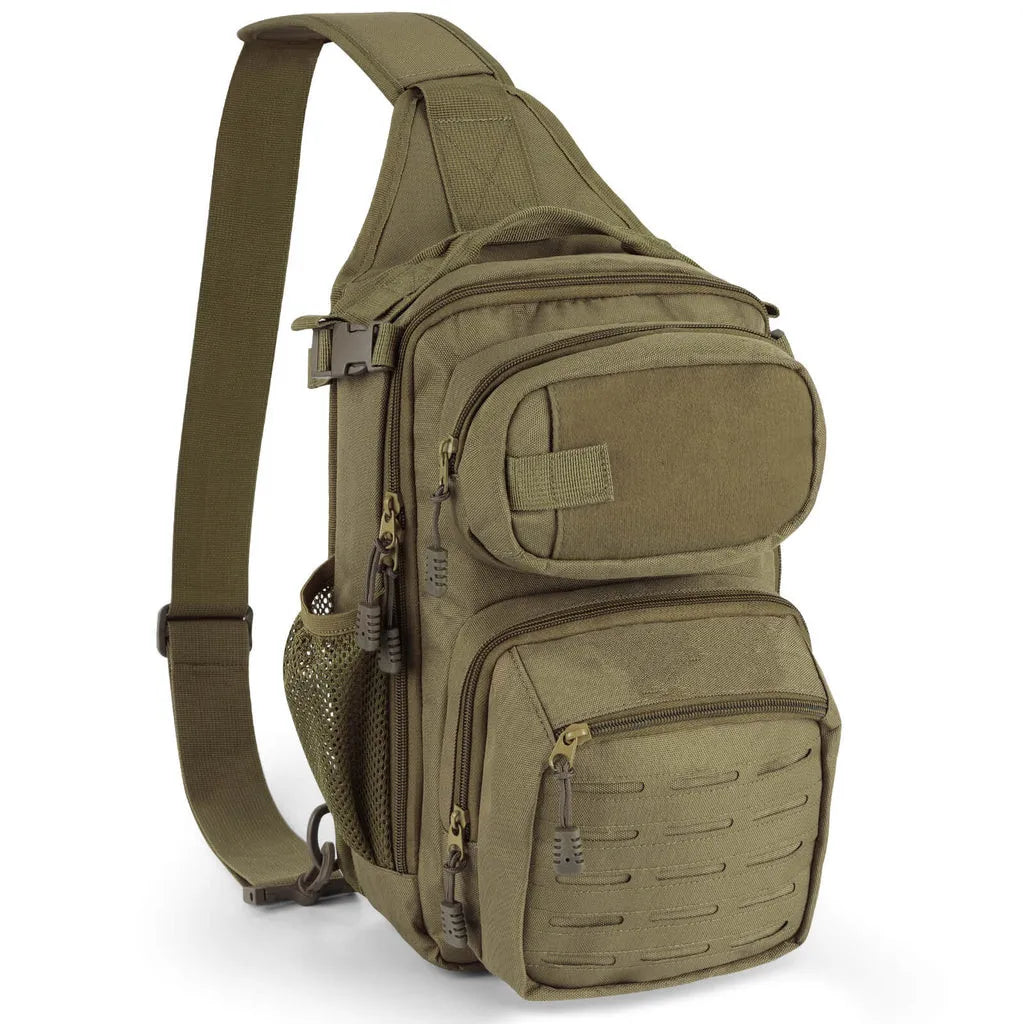 Laser Cut Tactical Sling Bag Waterproof MOLLE Crossbody Pack for Fishing Tackle & Range Gear Dual-Use Outdoor Assault Bag