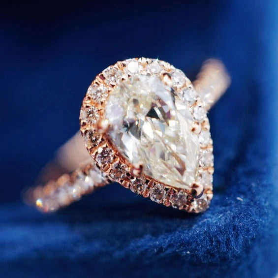 IGI Natural 1.2ct J VS1 Diamond Rings Luxury Wedding Set in 18K Real Gold Dainty Water Drop Shape for Women