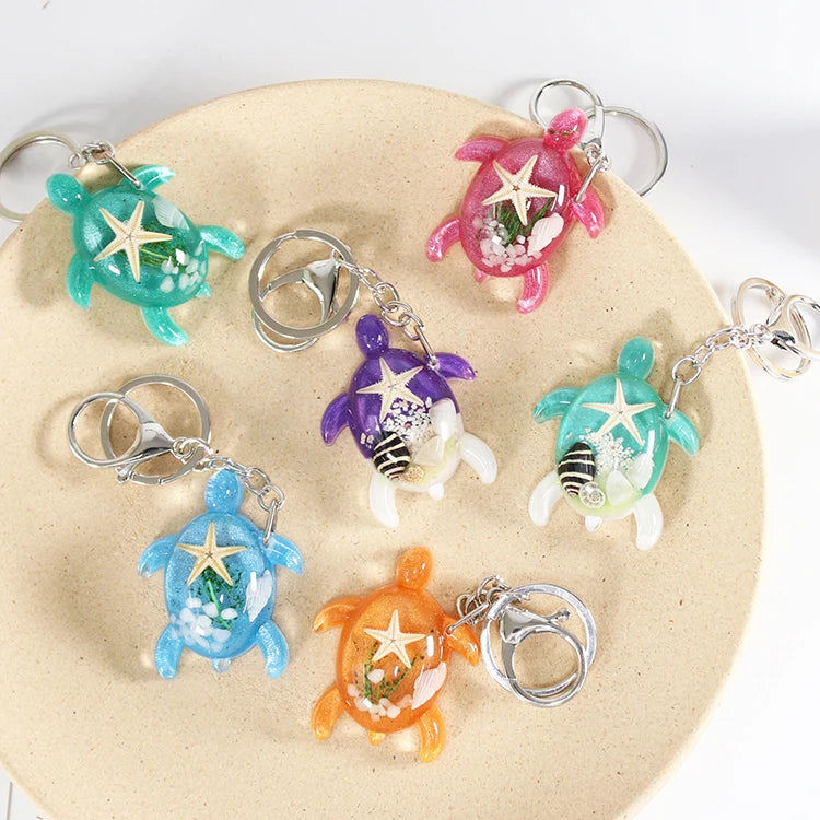 Custom Shape Acrylic Keychain Novel Souvenir Keychain Tortoise Shape With Conch Inside