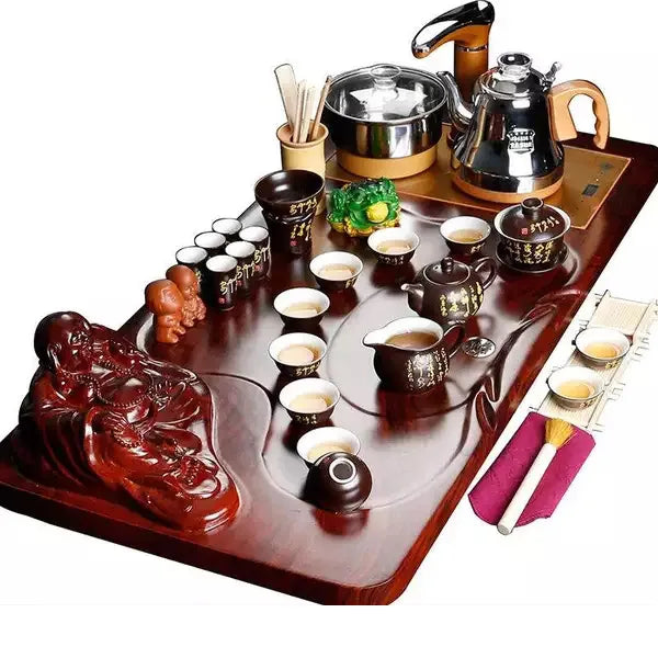 Chinese Famous Wooden Tea Tray Kongfu Tea Set With Tea Pot Cups and All Tea Ceremony Accessories