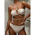 Wholesale Customized Bikini Logo Customized Swimwear Solid Color Pearl Bikini Beachwear