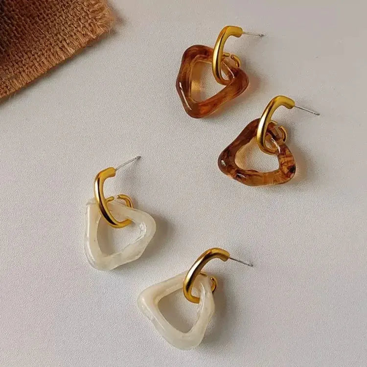 Korean Matte 14K Gold Plated Resin Stud Earrings Women Vintage Amber Irregular Geometric Triangle Acrylic Drop Earrings Girls