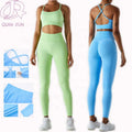 Custom Logo Fitness Sports Women Gym Seamless 3 Piece Yoga Leggings Sets Solid Color Workout Yoga Set