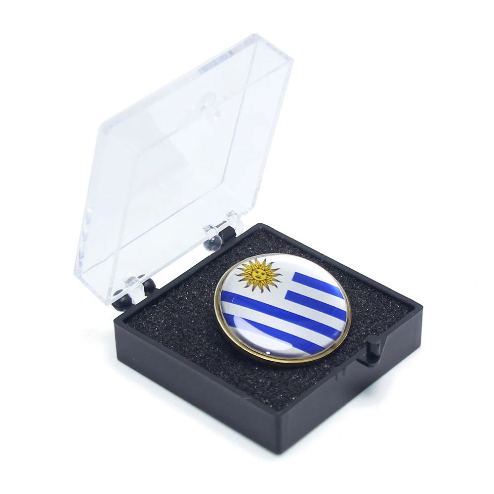 Round Country Flag Brooch Lapel Pin Badge Uruguay Souvenir Gifts Custom Cockade Metal Alloy Gold National Flag Pin Badge