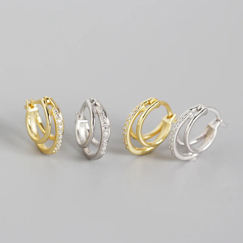 2022 Fashion Jewelry 925 Sterling Silver Hoop Earrings Triple Circle With Full Round Diamond Geometric Earring for Women