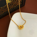 Dainty 18K Gold Plated Twisted Circle Charm Necklace Geometric Brass Double Circle Necklace for Women Girls