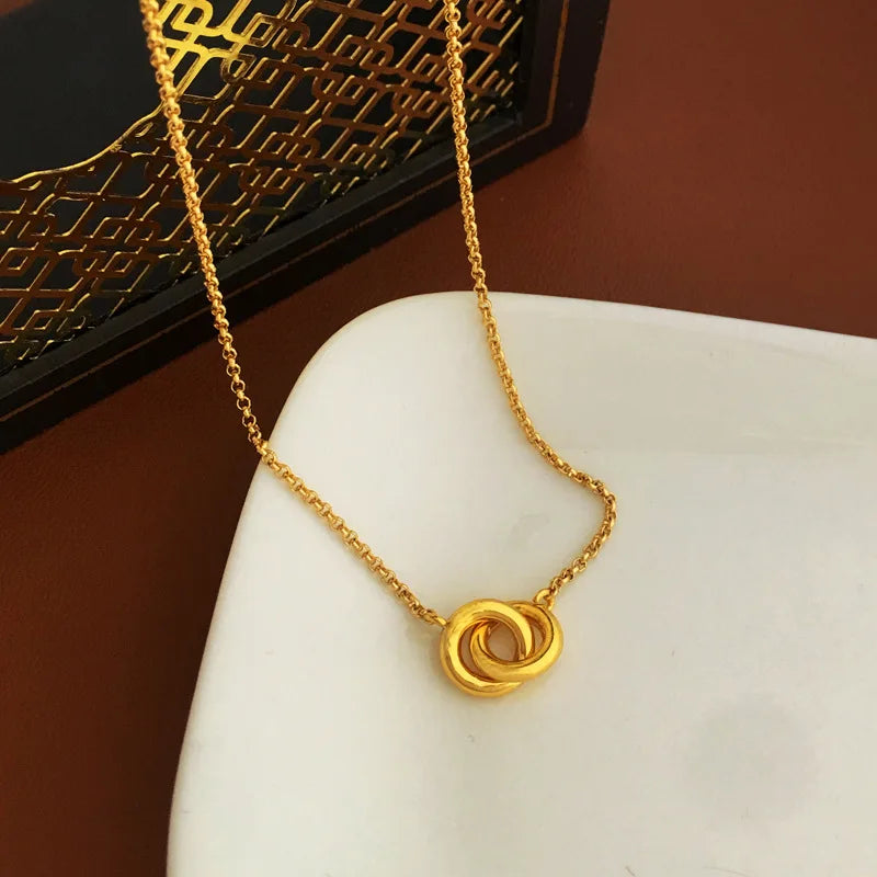 Dainty 18K Gold Plated Twisted Circle Charm Necklace Geometric Brass Double Circle Necklace for Women Girls