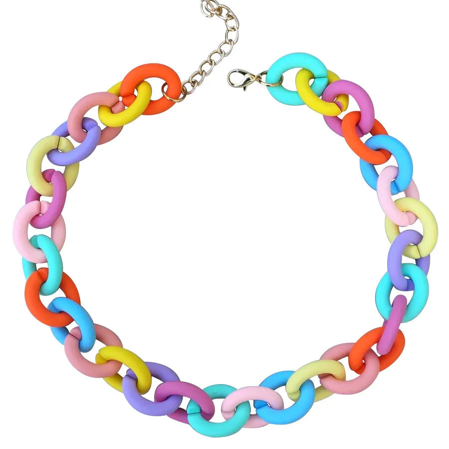 2024 Chunky Collar Necklace Trendy Hip Hop Colorful Wholesale Candy Color Matte Plastic Big Acrylic Chain Choker for Women