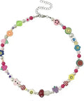 Lovely Handmade Cute Fruit Beaded Necklace Heart Bead Pearl Trendy Rhodium Plated Fruit Choker Jewelry Flower Pattern Party Gift