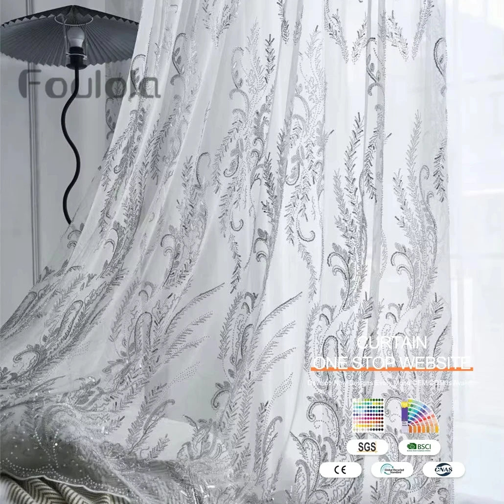 New High End Sheer Tulle Pure White Bump Sequins 100% Polyester Mesh Embroidery Fabric