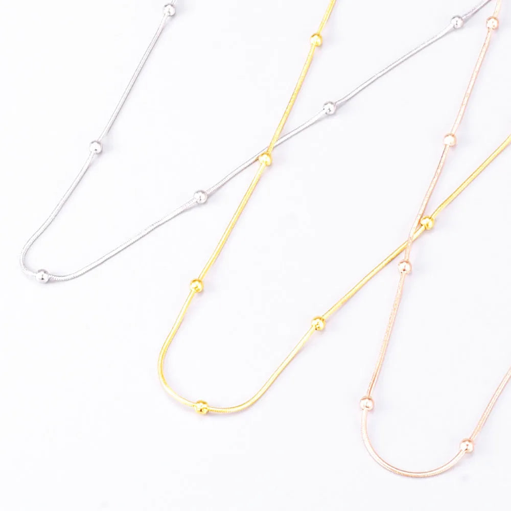 Boho Fashion Stainless Steel 18k Gold Flat Snake Clavicle Chain with 3mm Bead Chain Choker Necklace Jewelry for Women