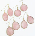 Natural Stone Pendants Polished Waterdrop Shape Rose Quartz Chakra Healing Pink Crystal Charms Drop Earrings