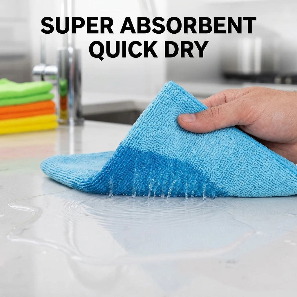 11.5\"X11.5\" Microfiber Square Cleaning Cloths 10 Pack Kitchen Towels 5 Color Assorted Dry Glass Rag Wet Dry Use Easy Cleaning