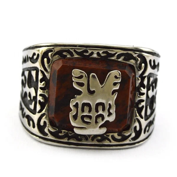 New Arrival Silver Movie Jewelry Resurgence Square Black Onyx Rings From the Vampire Diaries Made of Stainless Steel