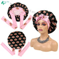 Customized Adult Kids Satin Hair Sleep Cap Logo Printed Tie Band Bonnet Double Layered Silk Satin Bonnet With Elastic Head Wraps