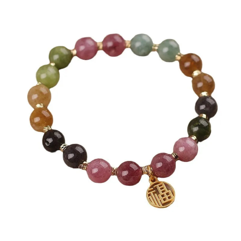 Chinese Natural Colored Tourmaline Flower Bracelet Luxury Natural Color Tourmaline Convallaria Pendant Bracelet Wedding Jewelry