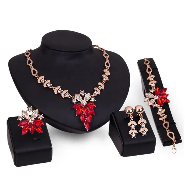 4 Pcs African Women Fashion Jewelry Sets Luxury Saudi 18K Gold Plated Dubai Big Crystal Wedding Gift Bridal Jewelry Set