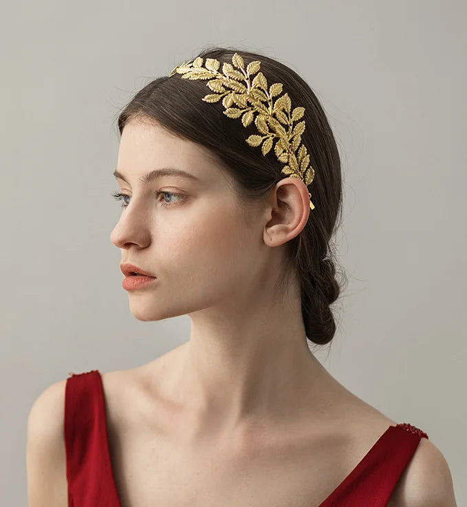 Factory Price Women Metal Headpiece Gold Plated Hawaiian Tropical Metal Leaf Baroque Metal Headband