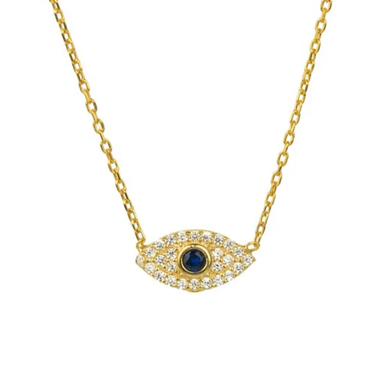 Exquisite Gold Plated Sterling Silver CZ Evil Eyes Classic Link Chain Pendant Necklace with Crystal Eye for Women