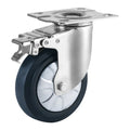 5 Inch Black High Elastic Rubber Casters Wheel 125mm All Black Castor with Plate and Total Brake