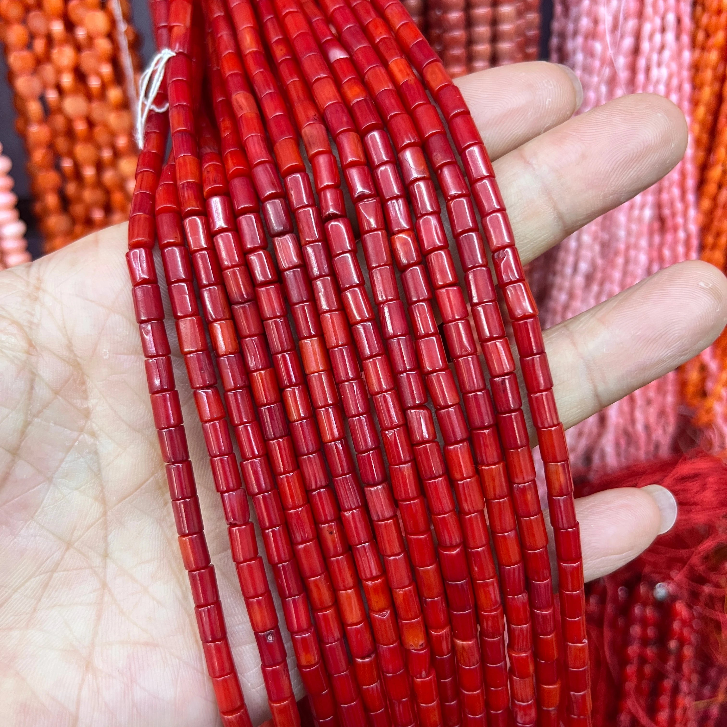 4X5mm Natural Coral Cylinder Beads Round Loose Charms Stone Beads for Jewelry Making Findings DIY Bracelet Necklace