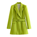 Spring New Ladies Solid Color Double Breasted Belt Pocket Slim Fit Blazer Wholesale