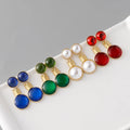 2023 Newest Red Green Gem Earrings Stud Multi Color Glass Double Round Earrings Women Jewelry