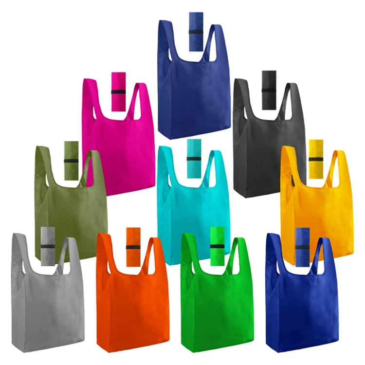 Custom Logo Eco Friendly Poly Bag Reusable Nylon Foldable Shopping Bag With Pouch Polyester