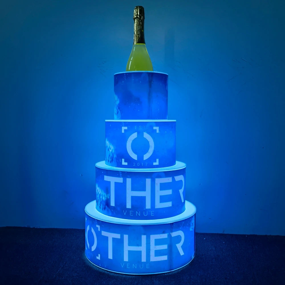 Lounge Bar Nightclub 4 Layer VIP Led Happy Birthday Cake Sign Bottle Presenter Led Cake Champagne Display Racks for Events Party