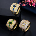 Monaco Style Blue White Green Cubic Zirconia Stone Dubai Yellow Gold Plated Luxury Wedding Engagement Promise Ring for Women