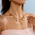 J&D Spring Summer Charm Collection Ocean Series 18K Gold Plated Stainless Steel  Necklace with Pearl Flower Charms Jewelry