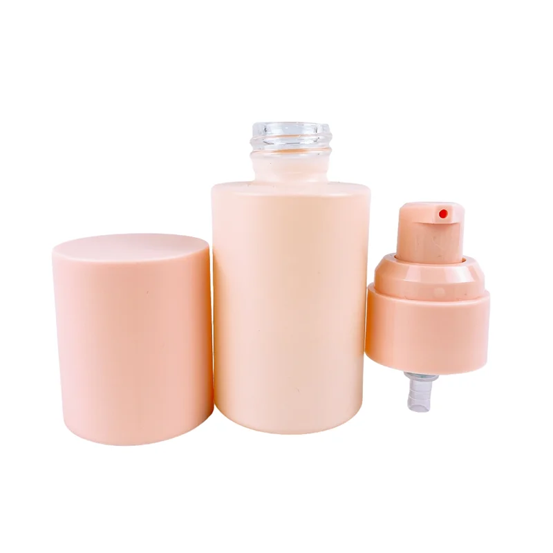 Wholesale 30ml Macaron Color Matte pink Blue Beige Glass Serum Bottle with Cream Pump