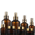 Cosmetic Packaging 15ml 30ml 50ml 100ml 15g 30g 50g  Amber  Cosmetic Bottle Set with  Gold Aluminum Top