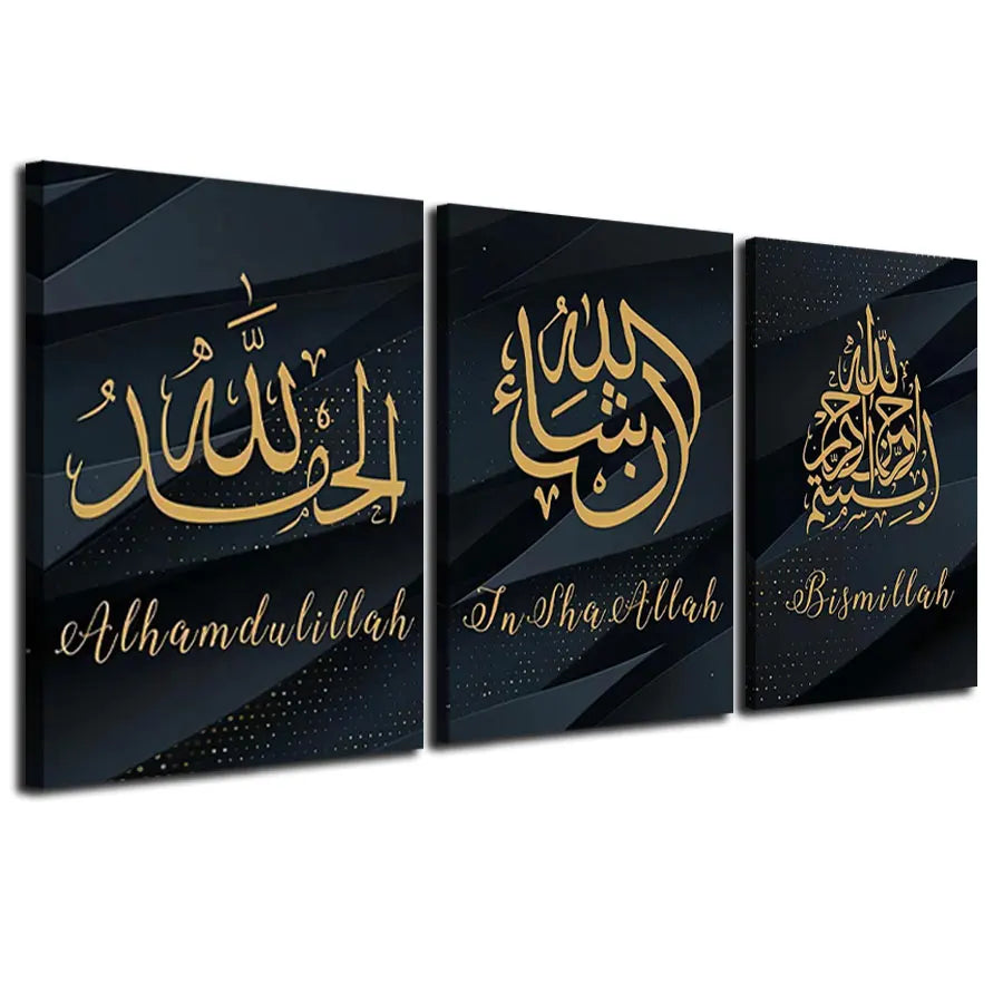 Original Art Factory Custom Islamic Arabic Calligraphy Wall Art Decor Black Gold Marble Print Hot Sale Art Decor