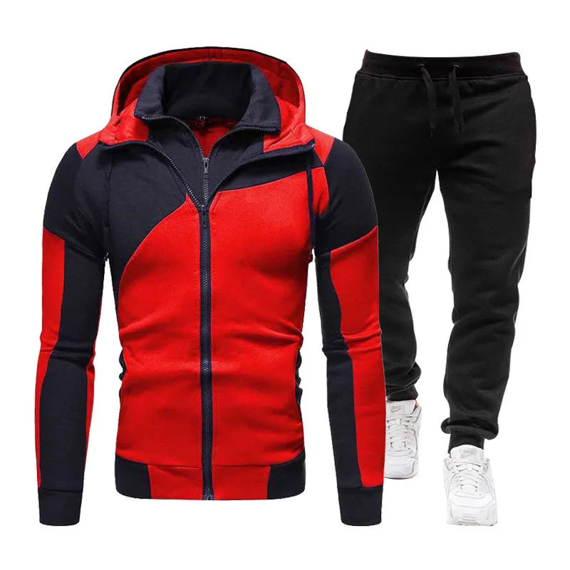 2023 Autumn and Winter Sports Splicing Coat Casual Long-sleeved Trousers Hooded Sports Men's Suit