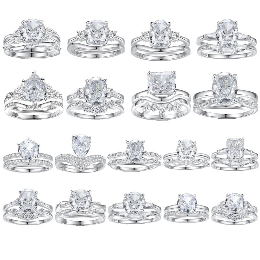 Luxury Big Diamond Ring Stackable Women'S Engagement Ring Set 925 Sterling Silver Banquet Party Fine Jewelry Rings Collection