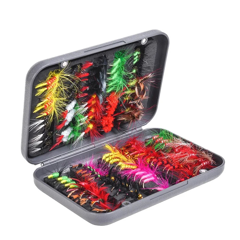 100pcs/box Fishing Flies Fly Fishing Lure Artificial Inset Bait Lure Kit High Carbon Hooks Trout Bass Fishing Tackle