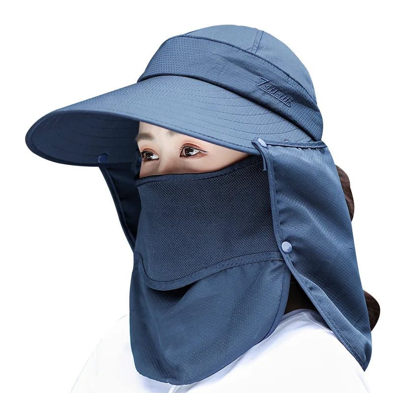 ZG Summer Sun UV Protect Cycling Large Brimmed Bucket Hat With Neck Flap Outdoor Protect Face Cap