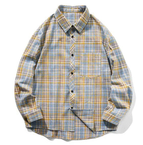 Wholesale Men's Retro Plaid Long Sleeved Shirt Men's Casual Oversized Loose Lapel Collar Shirts