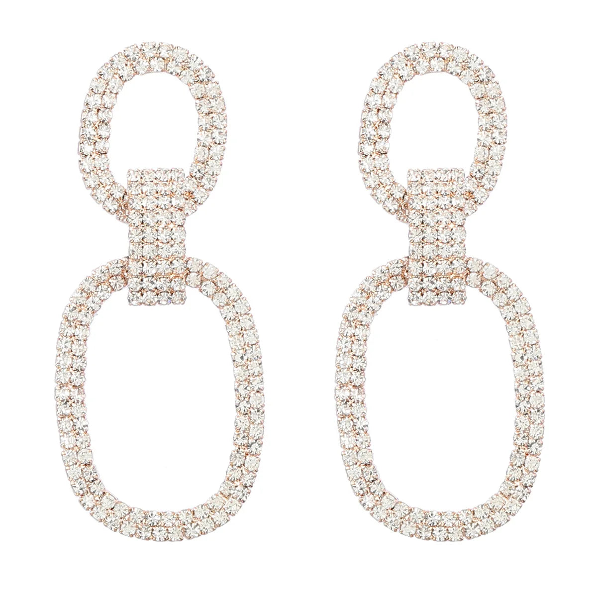 Ladies Fashion Chic Alloy Material Oval Rhinestone Drop Dangle Long Hoop Earring Party Performance Earrings Manufacturer