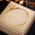 New Fashion Jewelry 18k Gold Plated Stainless Steel Double Layer Beads Anklets for Women