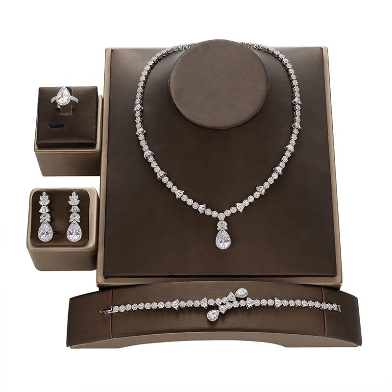 Drop Shipping Vintage Luxury Zirconia Necklace Bracelet Earrings Ring Wedding 4pcs Jewelry Sets Exquisite Set CN1709  Bisuteria